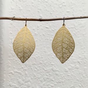 Gold leaf dangly earrings.